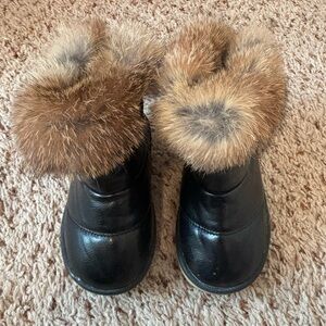 Kids' Black and Brown Fur-Trimmed Boots